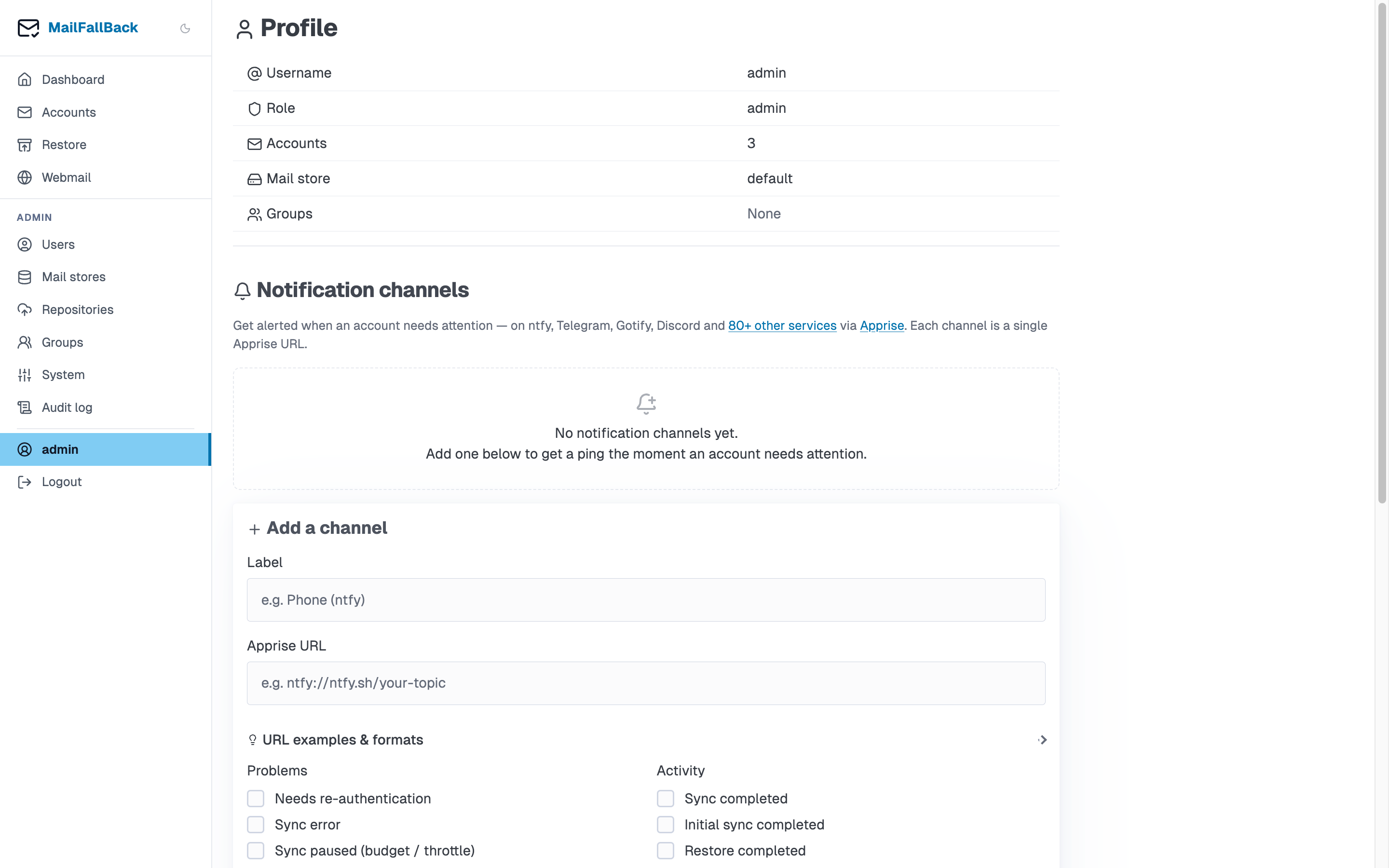 Profile page